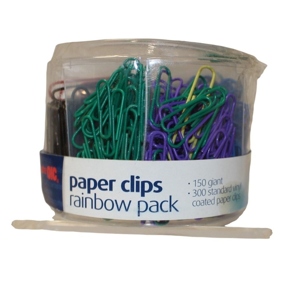 Officemate Intl Rainbow Pack Vinyl Coated Paper Clips 150 Giant/300 Standard